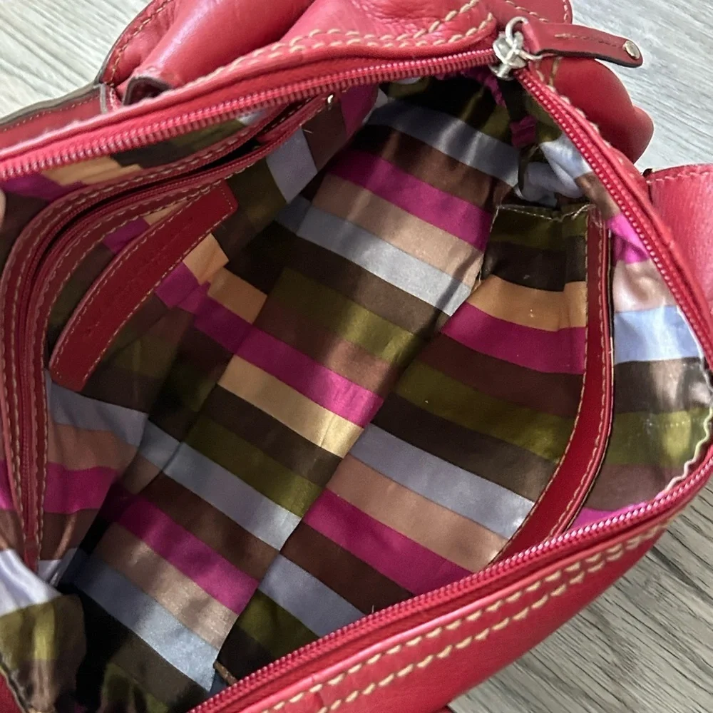 Tignanello Cherry Leather Handbag with Silver Buckle